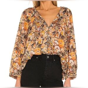 NWOT Free People/We The Free Cool Meadow Floral Peasant Boho Oversized Top, S